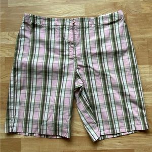 Anne Klein 18 Stretch Pink & Green Plaid Bermuda Shorts Plus Size Summer Short